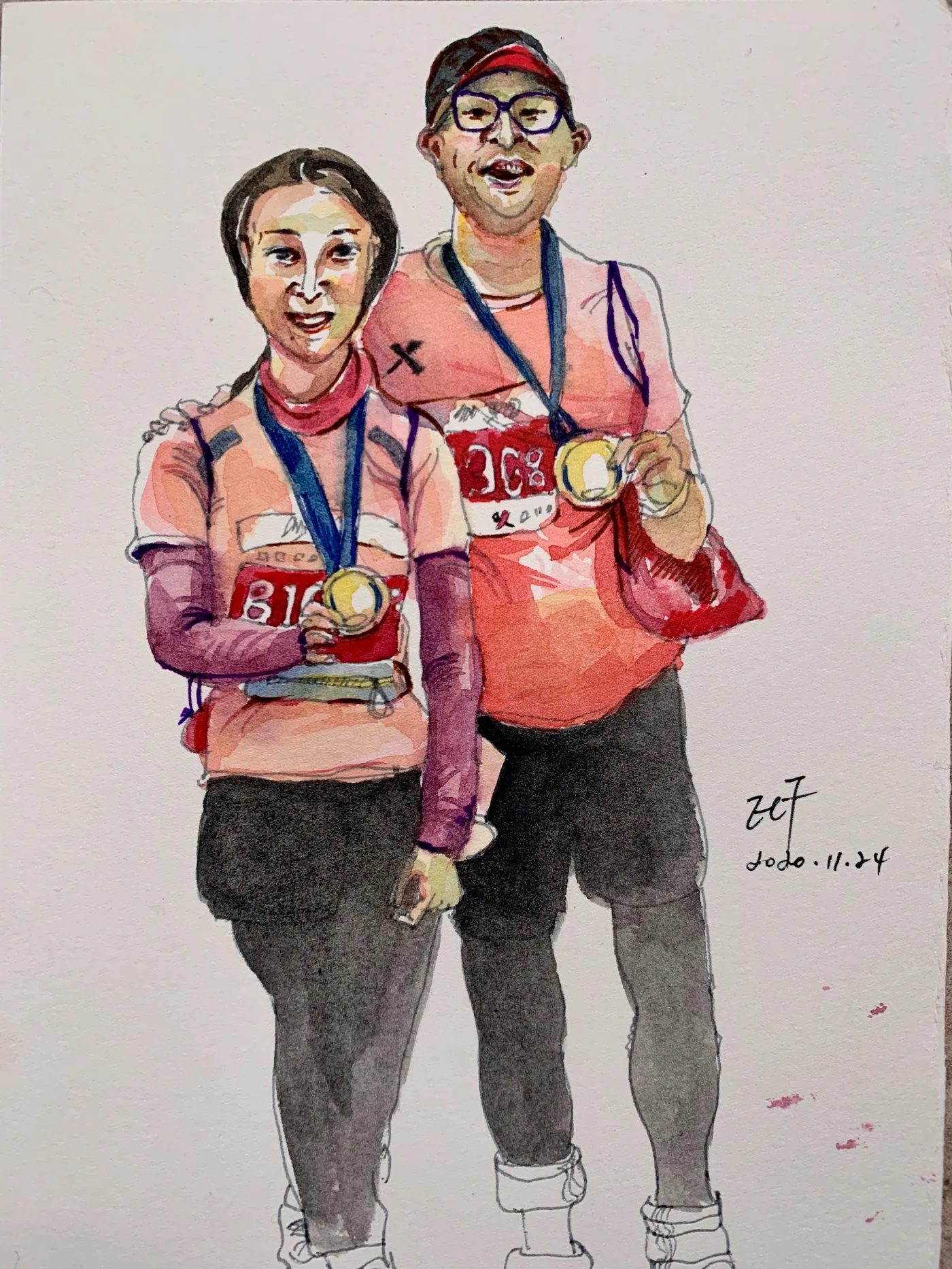 设计师为坚持跑马拉松的屋主夫妇绘制的手绘