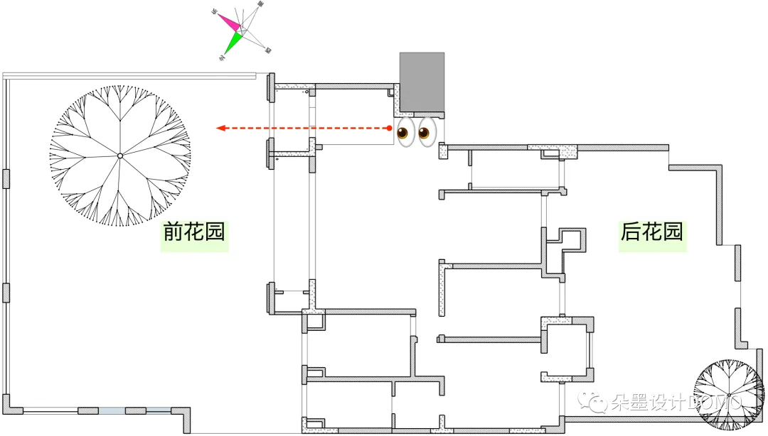 从门厅直接拆墙看向前花园的常规方案