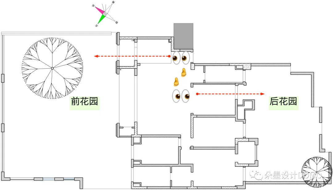 从门厅走向后花园的常规视线方案